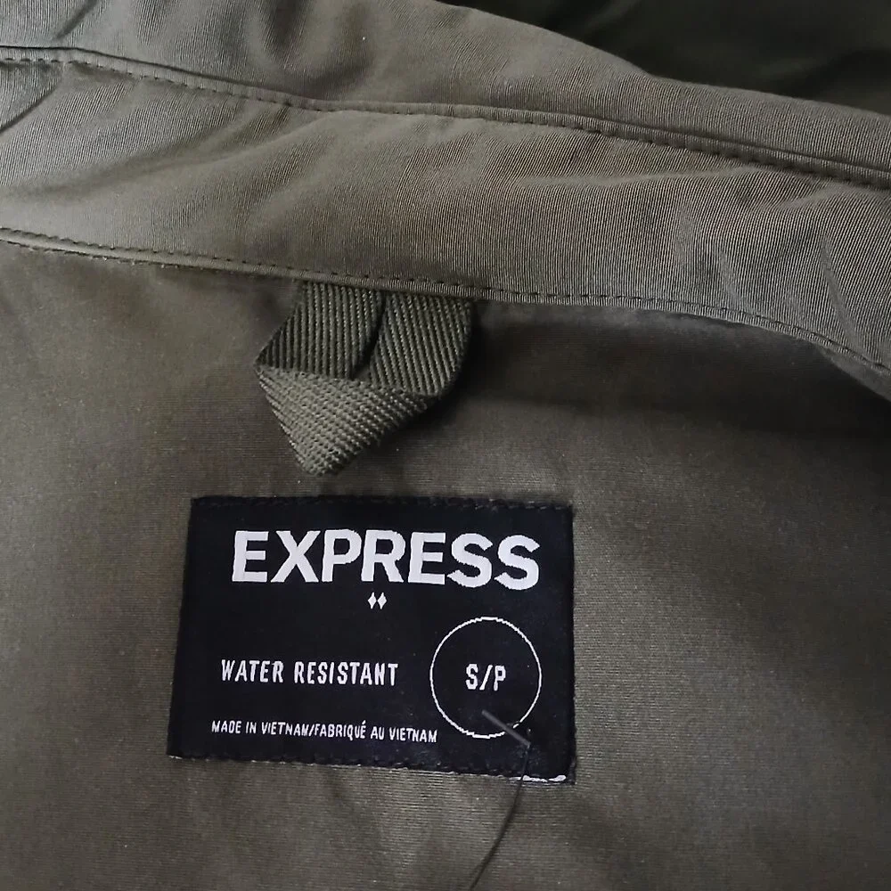 NWT Express Jacket Mens S Hunter Green Water Resistant Full Zip Pockets Lined
